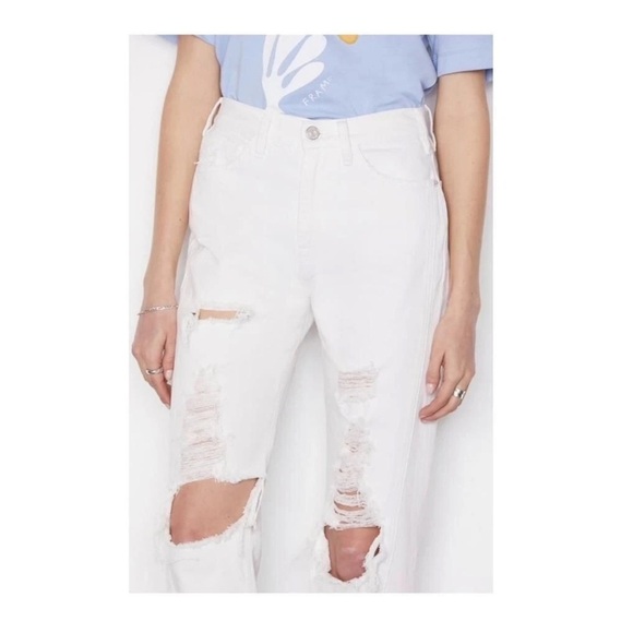 Frame Womens White High Rise Ripped Cropped Flared Leg Le Jane Jeans Sz 30 - Picture 7 of 8